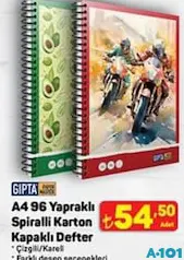 GIPTA A4 96 YAPRAK SPİRALLİ KARTON KAPAKLI DEFTER ÇİZGİLİ/KARELİ indirimli fiyat GIPTA A4 96 YAPRAK SPİRALLİ KARTON KAPAKLI DEFTER ÇİZGİLİ/KARELİ fiyat ve kampanya bilgisi